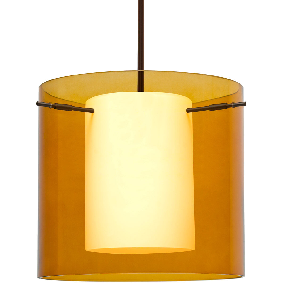 Pahu 12 LED Bronze Stem Pendant Ceiling Light in Transparent Armagnac/Opal Glass