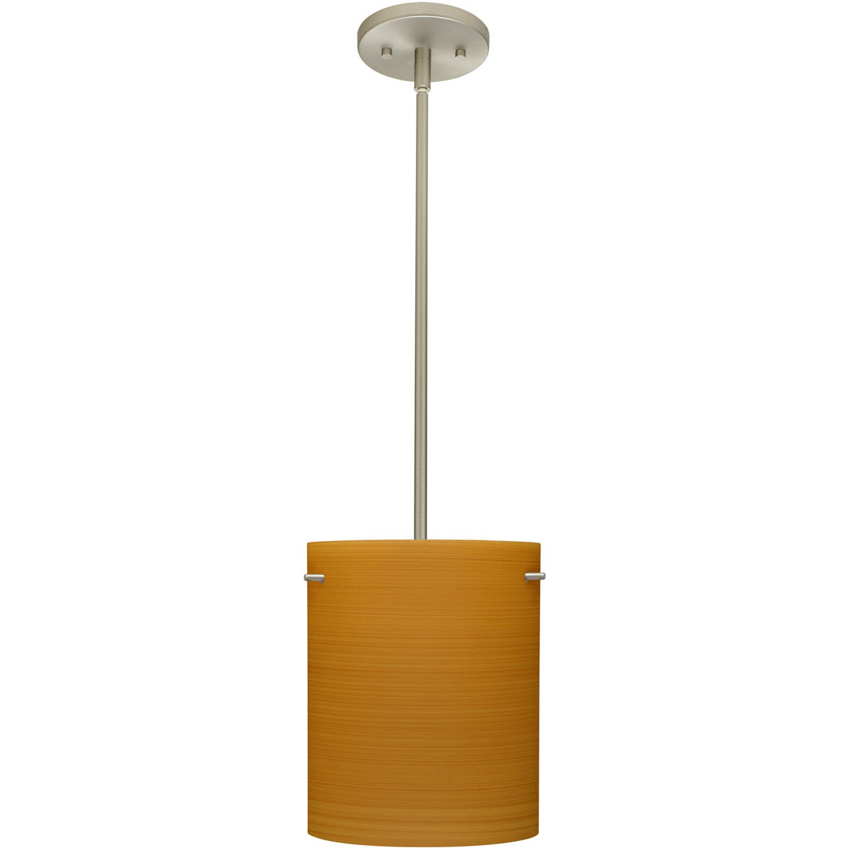 Tamburo 8 LED Satin Nickel Stem Pendant Ceiling Light in Oak Glass