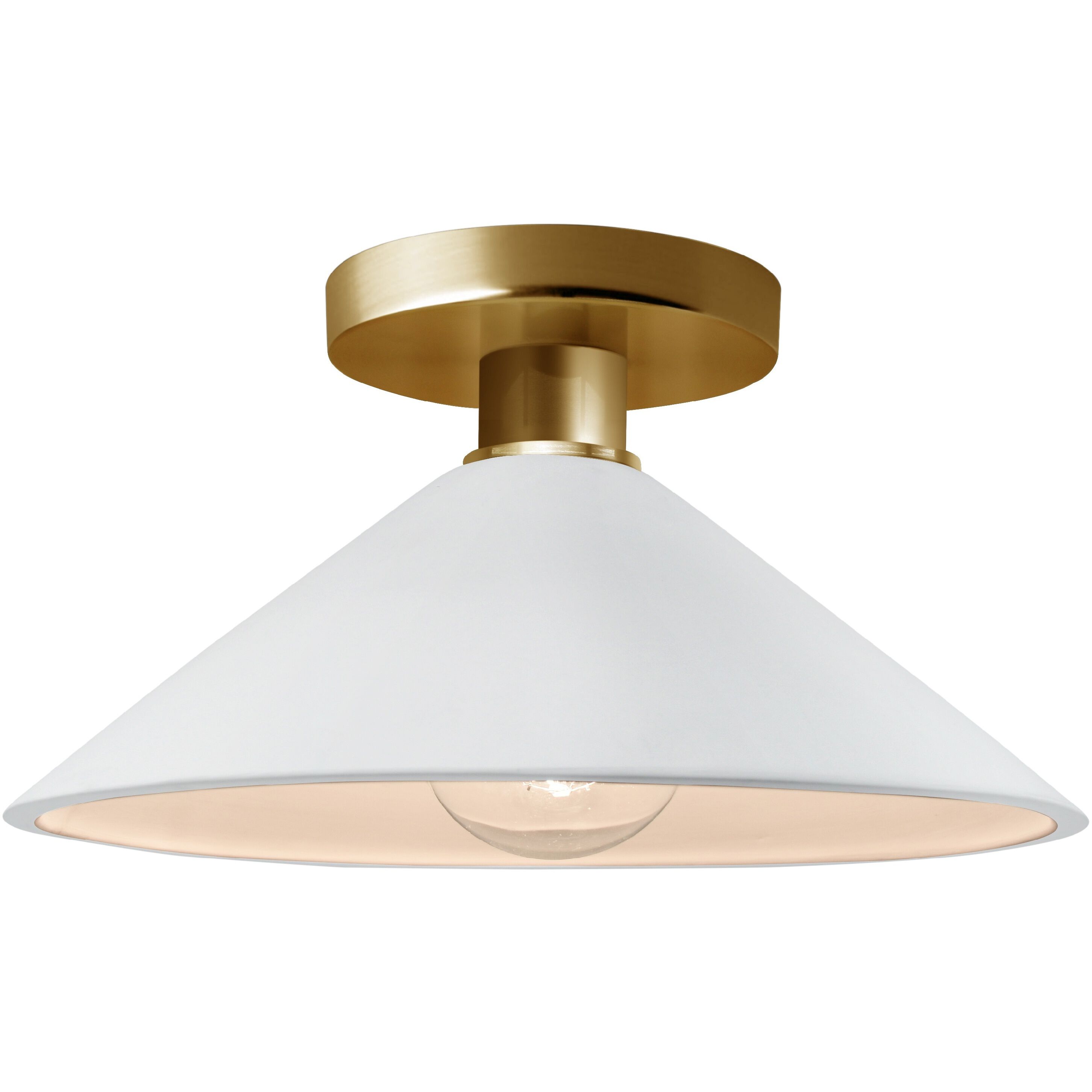 Radiance 1 Light 11.75 inch Gloss White and Polished Brass Semi Flush Ceiling Light