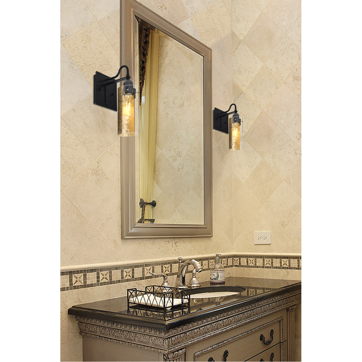 Duke 3 Light 20 inch Black Vanity Lighting Wall Light in Gold Foil Glass