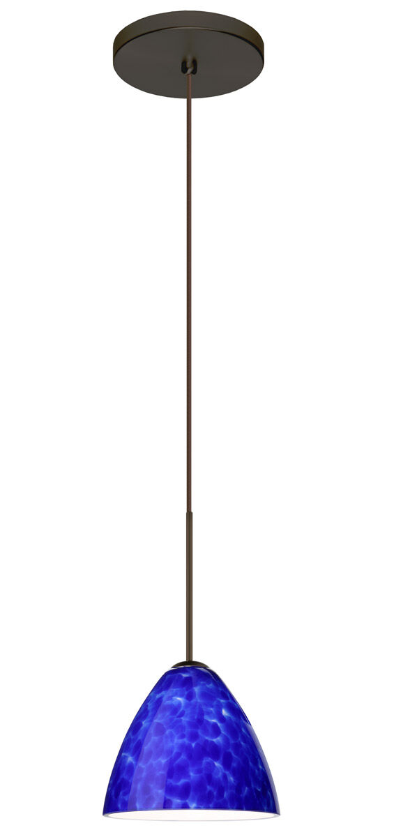 Mia 1 Light Bronze Pendant Ceiling Light in Incandescent, Blue Cloud Glass