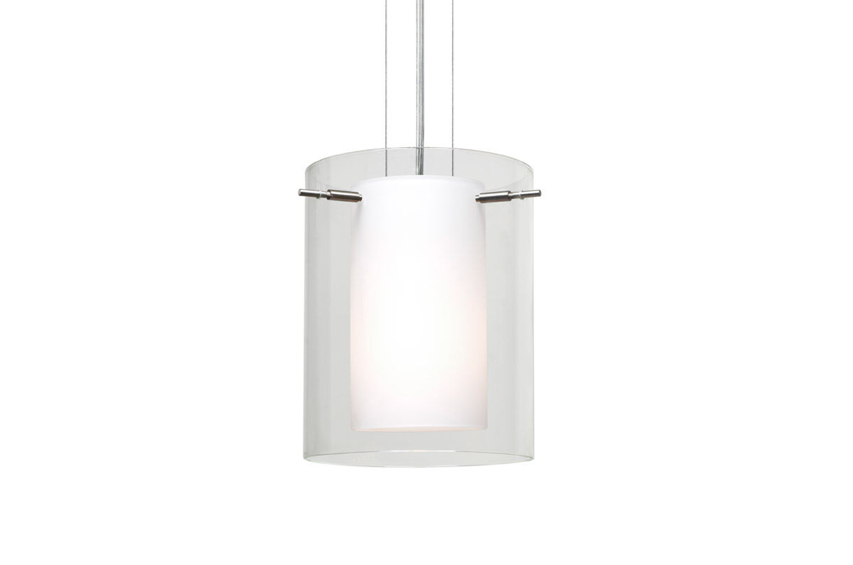 Pahu 8 1 Light Satin Nickel Pendant Ceiling Light in Incandescent, Clear/Opal Glass