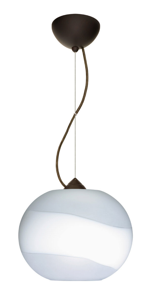 Luna 1 Light Bronze Pendant Ceiling Light in Incandescent, Opal Frost Glass