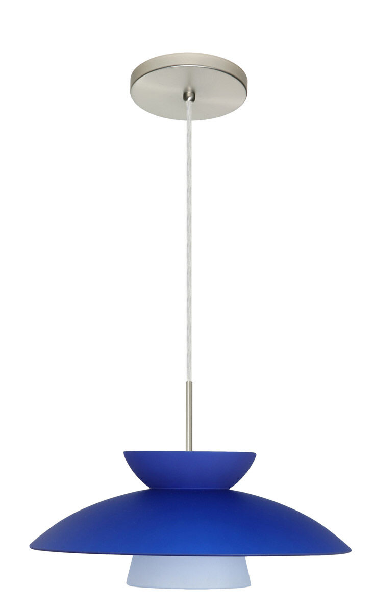 Trilo 15 1 Light Satin Nickel Pendant Ceiling Light in Incandescent, Blue Matte Glass
