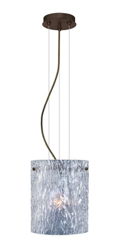 Tamburo LED Bronze Pendant Ceiling Light in Clear Stone Glass