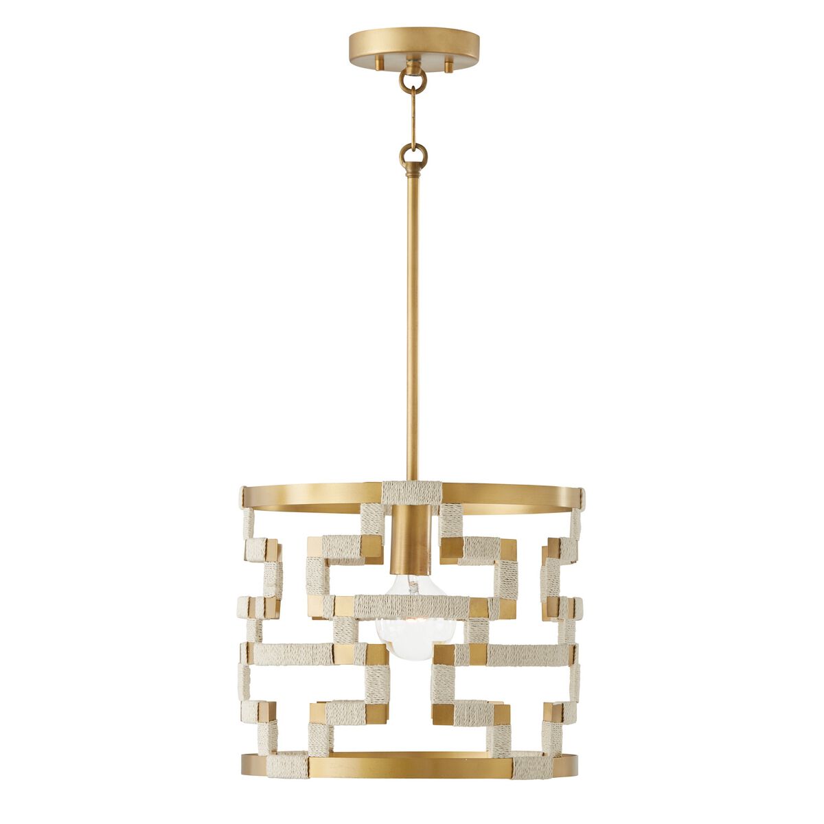 Hala 1 Light 13.5 inch Bleached Natural Jute and Patinaed Brass Pendant Ceiling Light