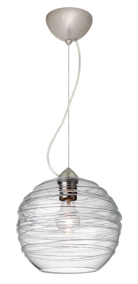 Wave 1 Light Satin Nickel Pendant Ceiling Light in Clear Wave Glass