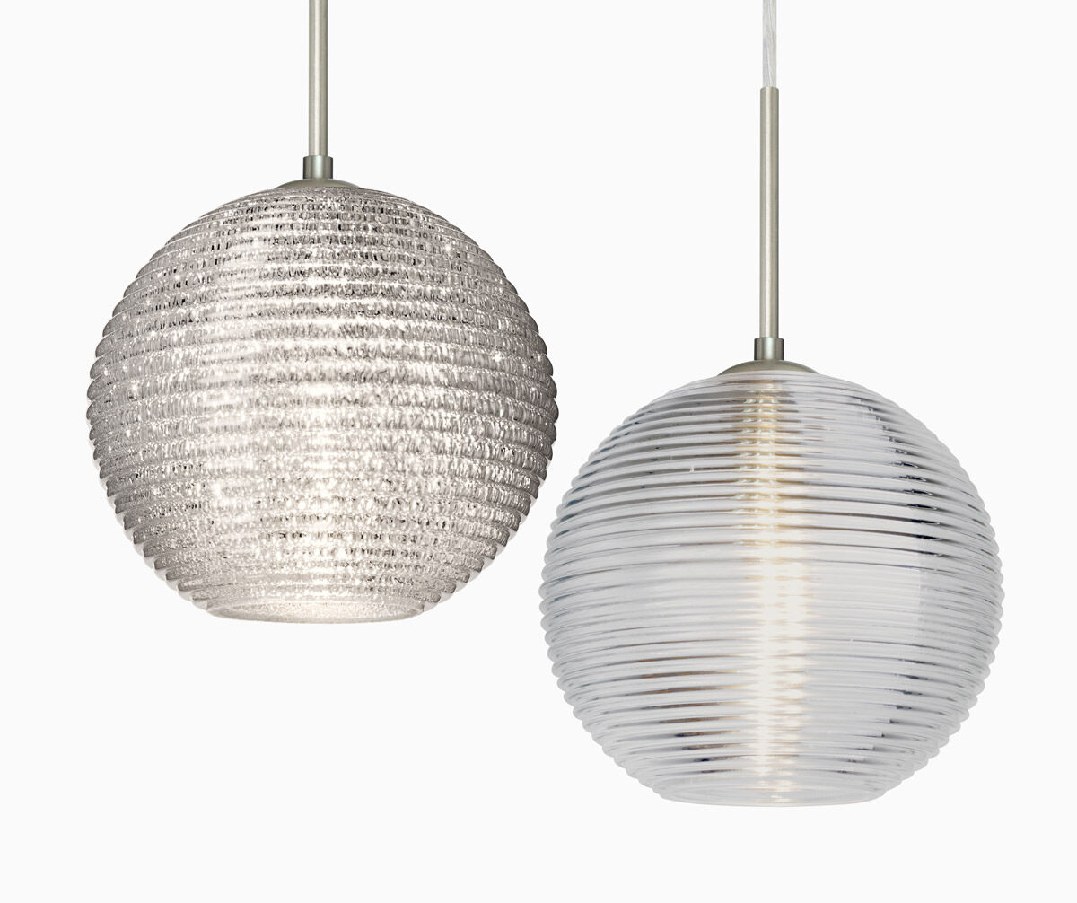 Kristall 1 Light Satin Nickel Pendant Ceiling Light in Incandescent, Glitter Ribbed Glass