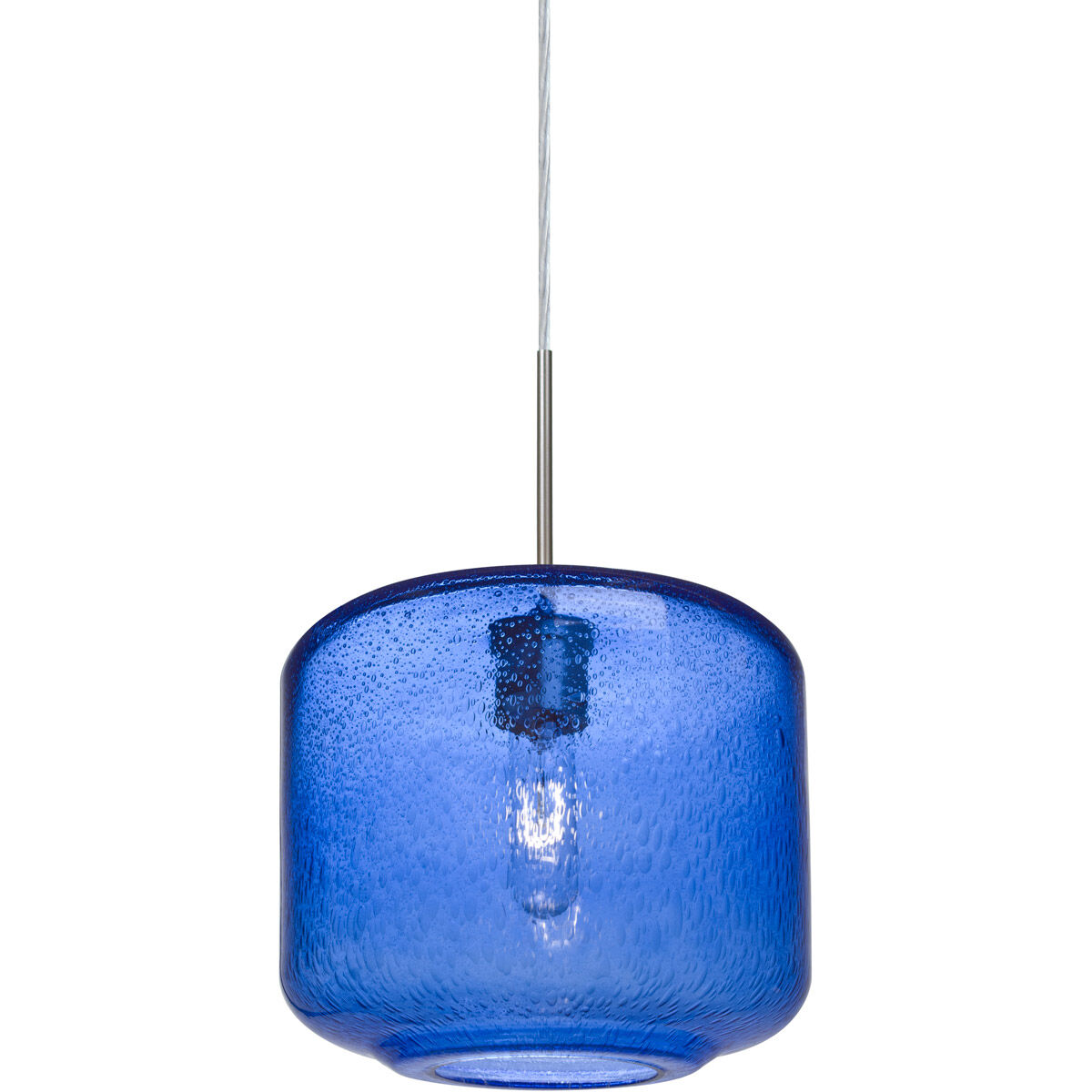 Niles 10 1 Light Satin Nickel Cord Pendant Ceiling Light in Blue Glass