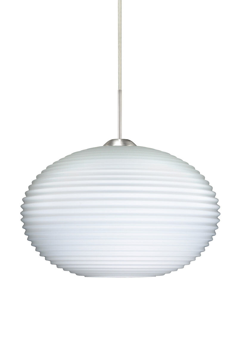 Pape LED Satin Nickel Pendant Ceiling Light in Opal Ribbed Glass