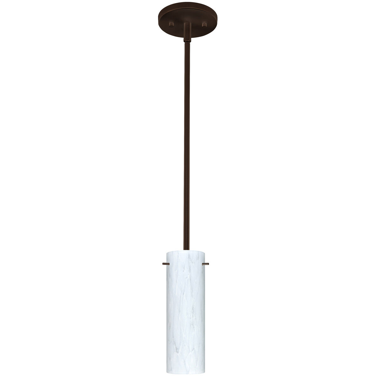 Copa 1 Light Bronze Stem Pendant Ceiling Light in Incandescent, Carrera Glass