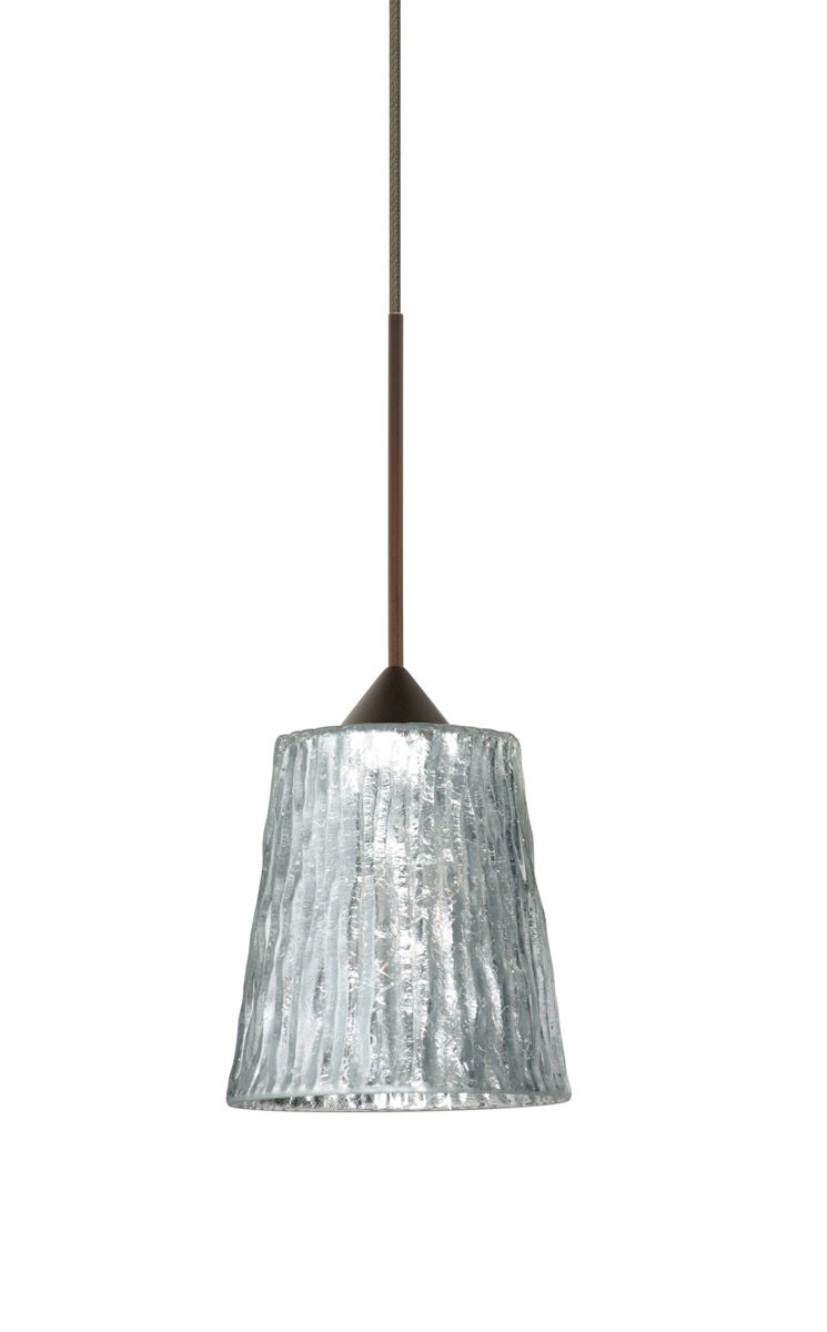 Besa Lighting Nico 1 Light Bronze Pendant Ceiling Light in Stone Silver Foil Glass, Halogen 1XT-5125SF-BR - Open Box