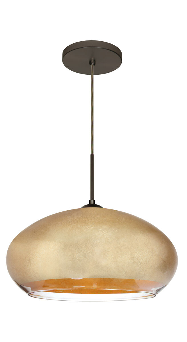 Brio 1 Light Bronze Pendant Ceiling Light in Gold Foil Glass, Halogen