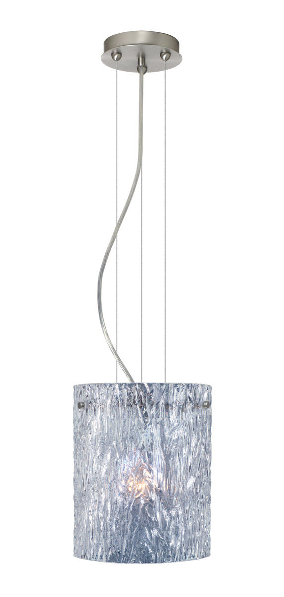 Tamburo 8 LED Satin Nickel Pendant Ceiling Light in Clear Stone Glass
