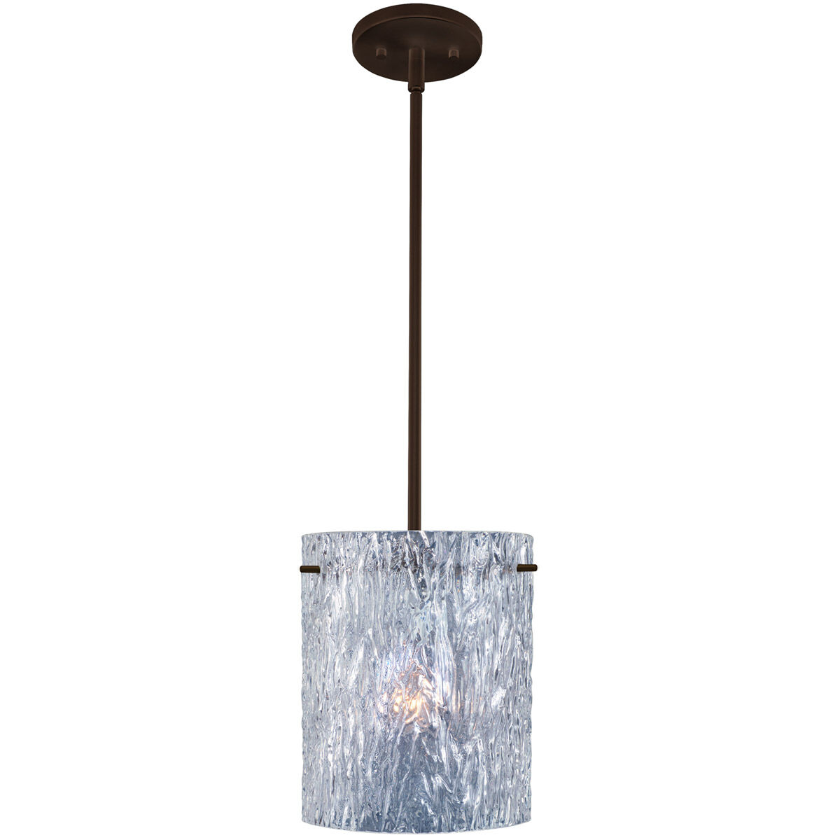 Tamburo 8 LED Bronze Stem Pendant Ceiling Light in Clear Stone Glass