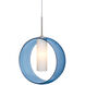 Plato LED Satin Nickel Cord Pendant Ceiling Light in Transparent Blue with Opal Glass