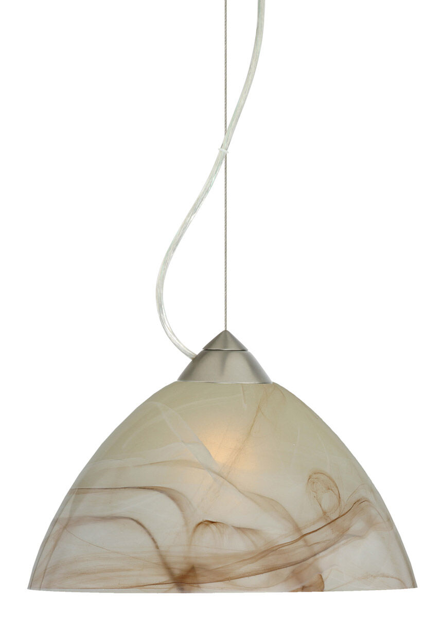 Tessa 1 Light Satin Nickel Pendant Ceiling Light in Incandescent, Mocha Glass