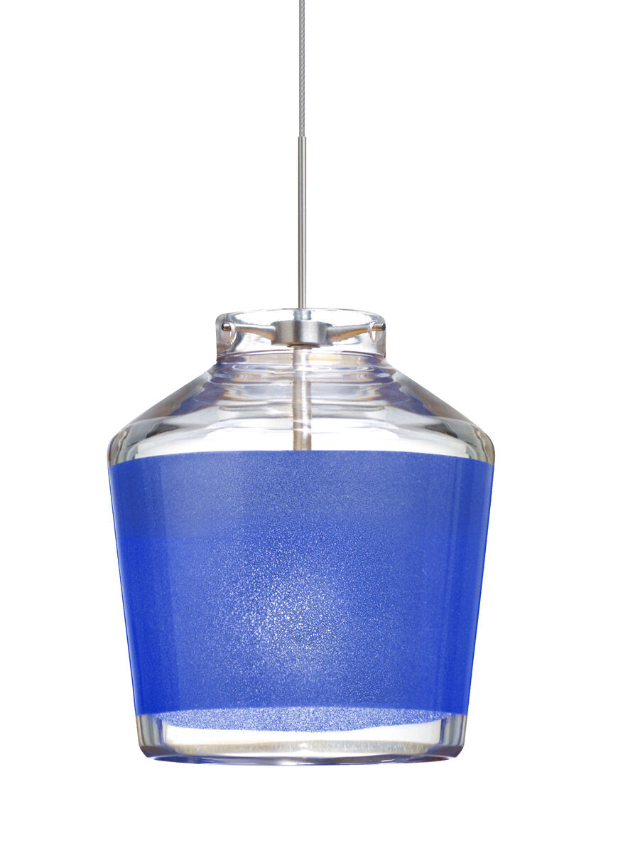 Pica 6 LED Satin Nickel Pendant Ceiling Light in Blue Sand Glass