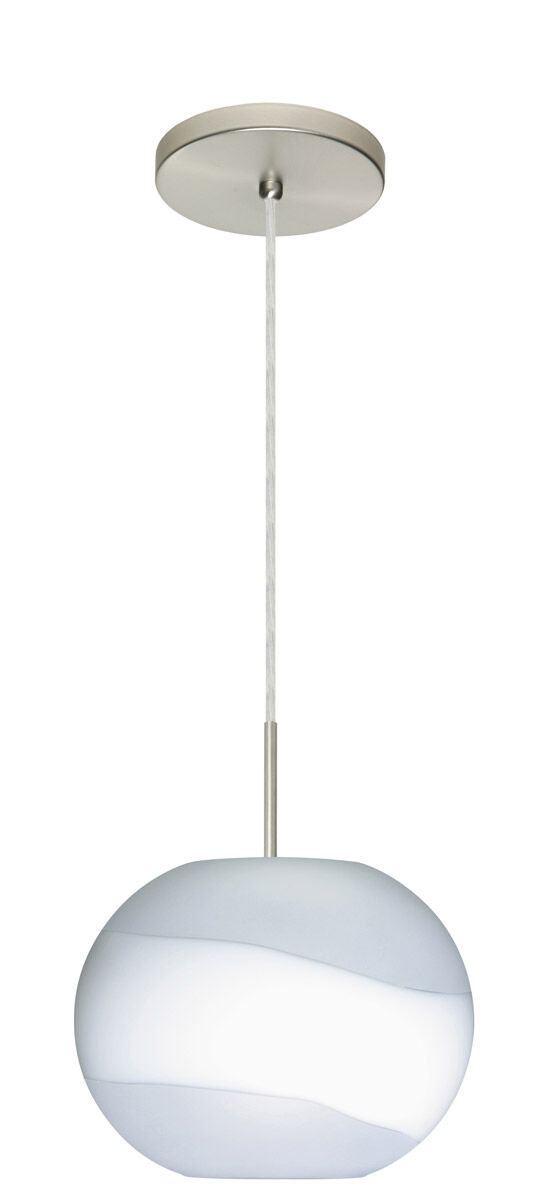 Luna 1 Light Satin Nickel Pendant Ceiling Light in Incandescent, Opal Frost Glass