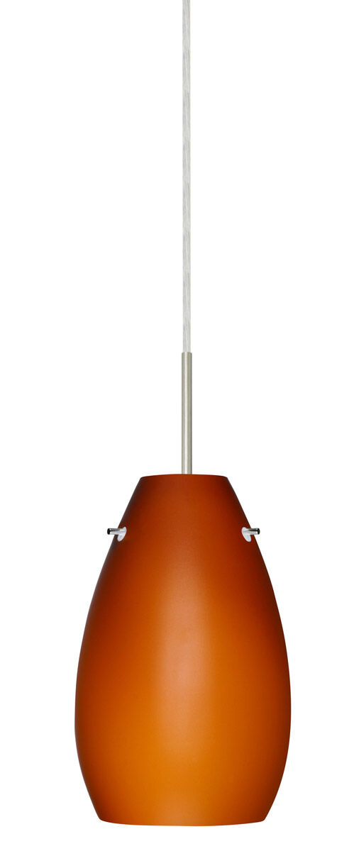 Pera 9 LED Satin Nickel Pendant Ceiling Light in Amber Matte Glass