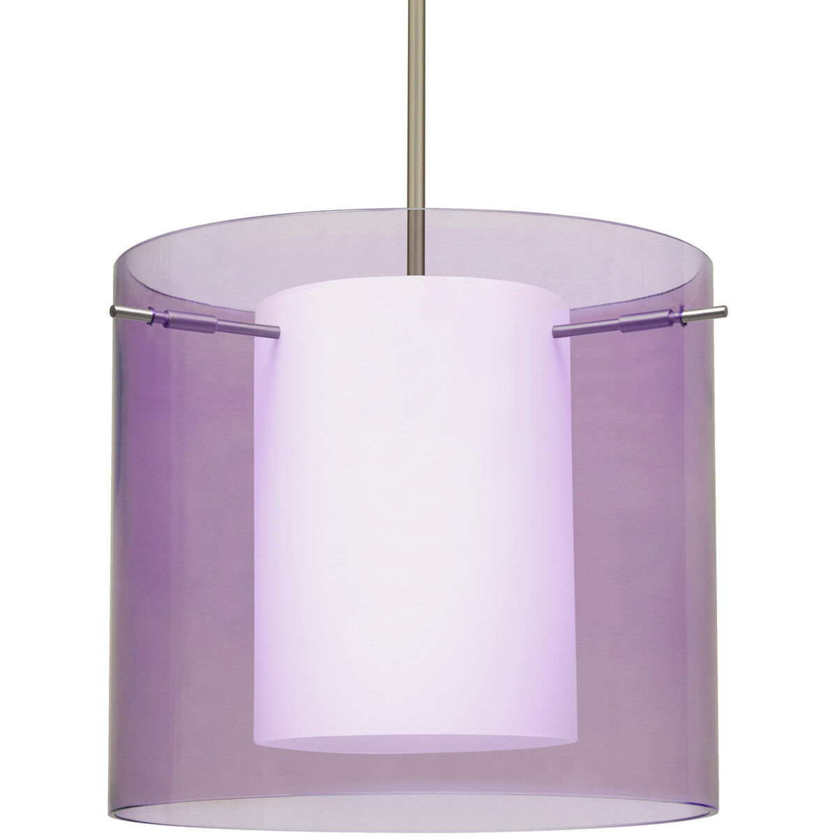 Pahu 12 LED Satin Nickel Stem Pendant Ceiling Light in Transparent Amethyst/Opal Glass