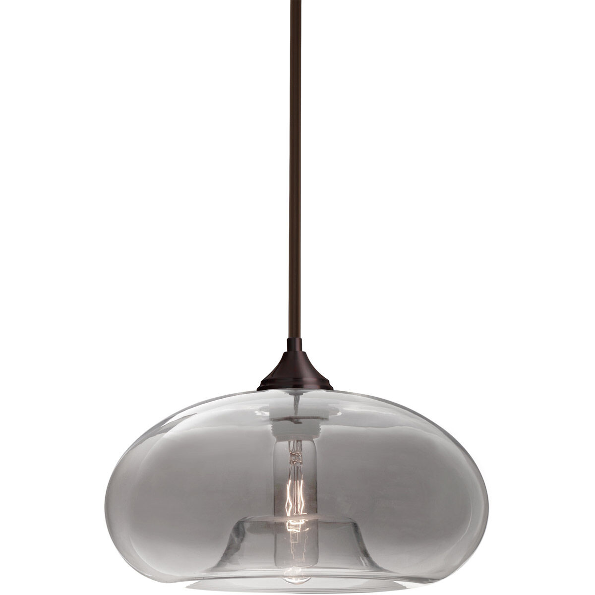 Bana 1 Light Bronze Stem Pendant Ceiling Light in Smoke Glass