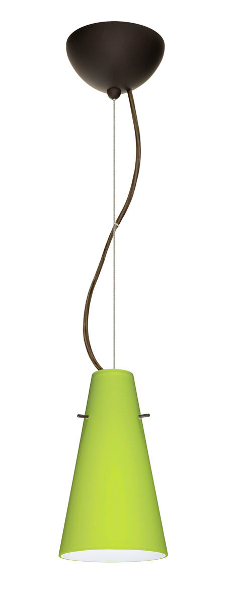 Cierro 1 Light Bronze Pendant Ceiling Light in Incandescent, Chartreuse Glass