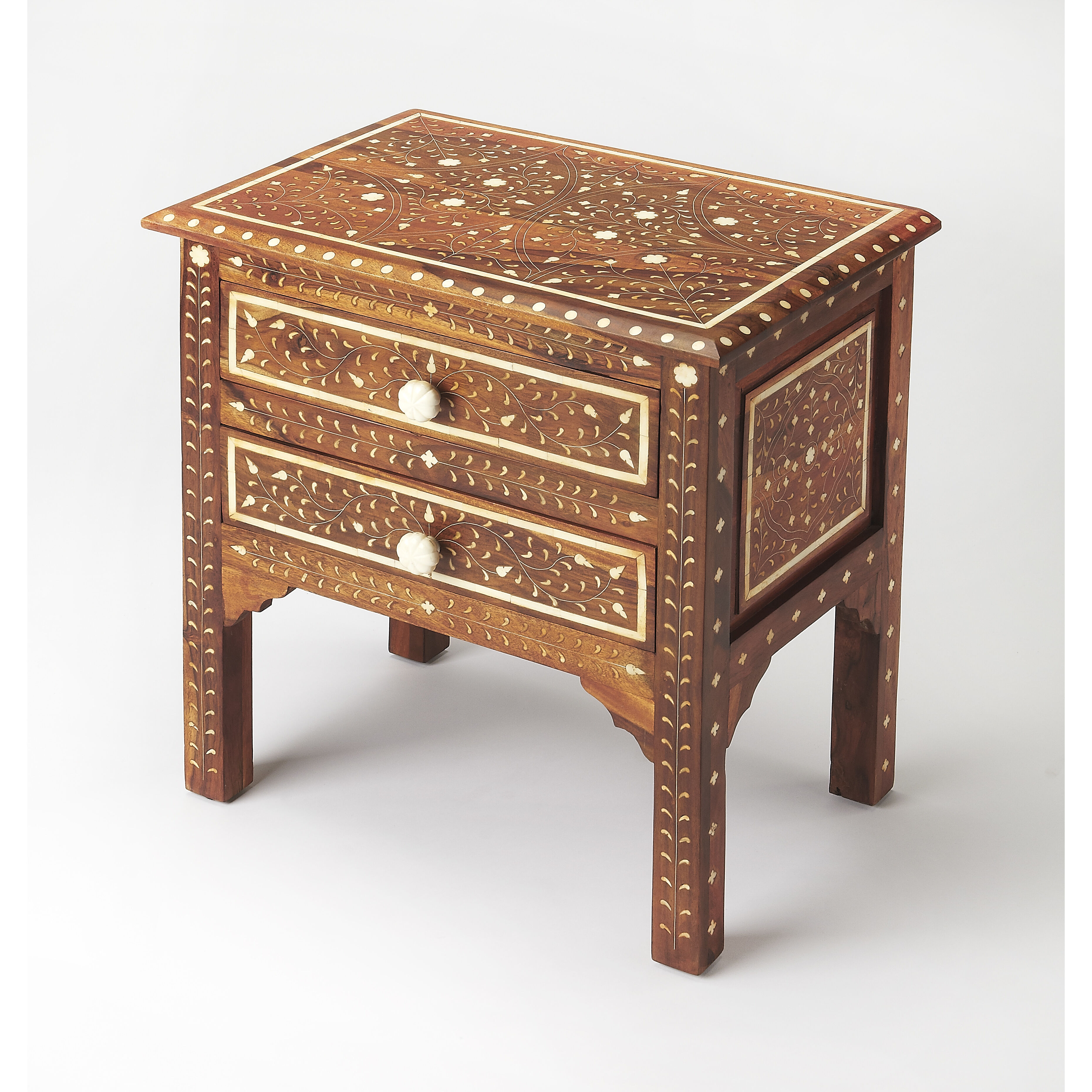 Bone Inlay Chevrier  Wood & Bone Inlay Chest/Cabinet