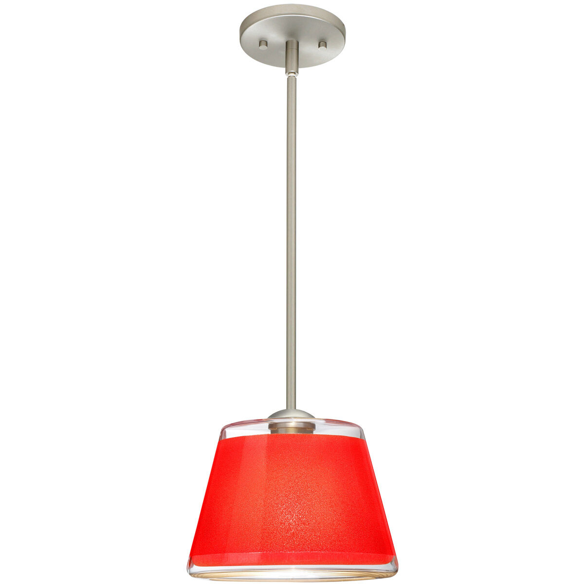 Pica 9 1 Light Satin Nickel Stem Pendant Ceiling Light in Incandescent, Red Sand Glass