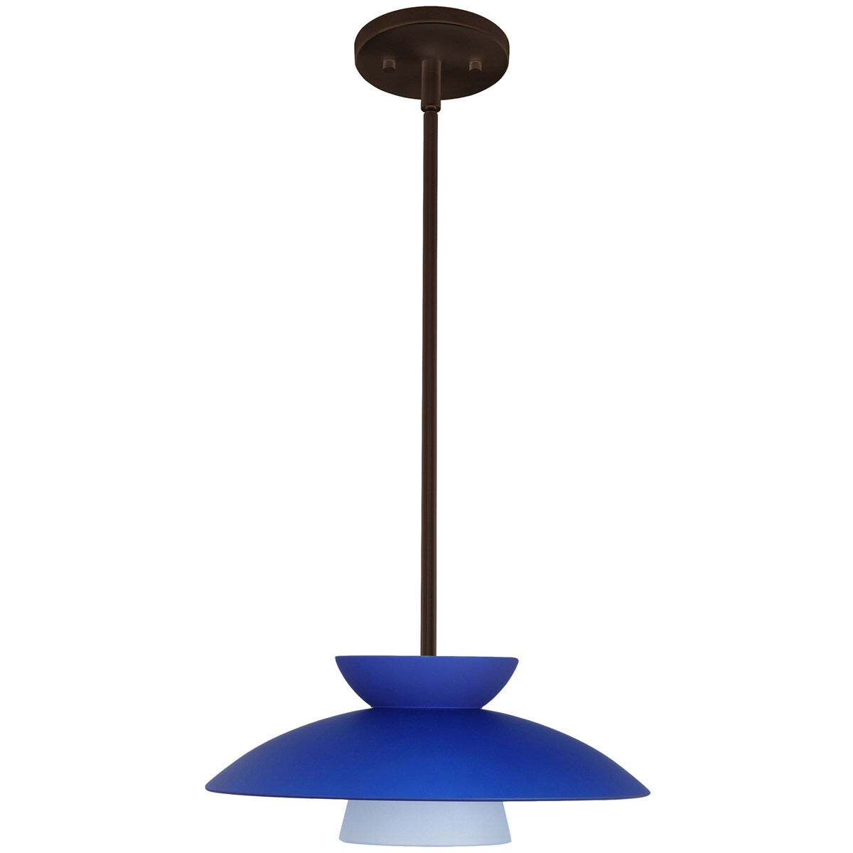 Trilo 15 LED Bronze Stem Pendant Ceiling Light in Blue Matte Glass