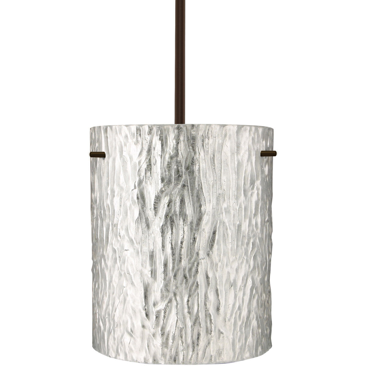 Tamburo 8 LED Bronze Stem Pendant Ceiling Light in Stone Silver Foil Glass