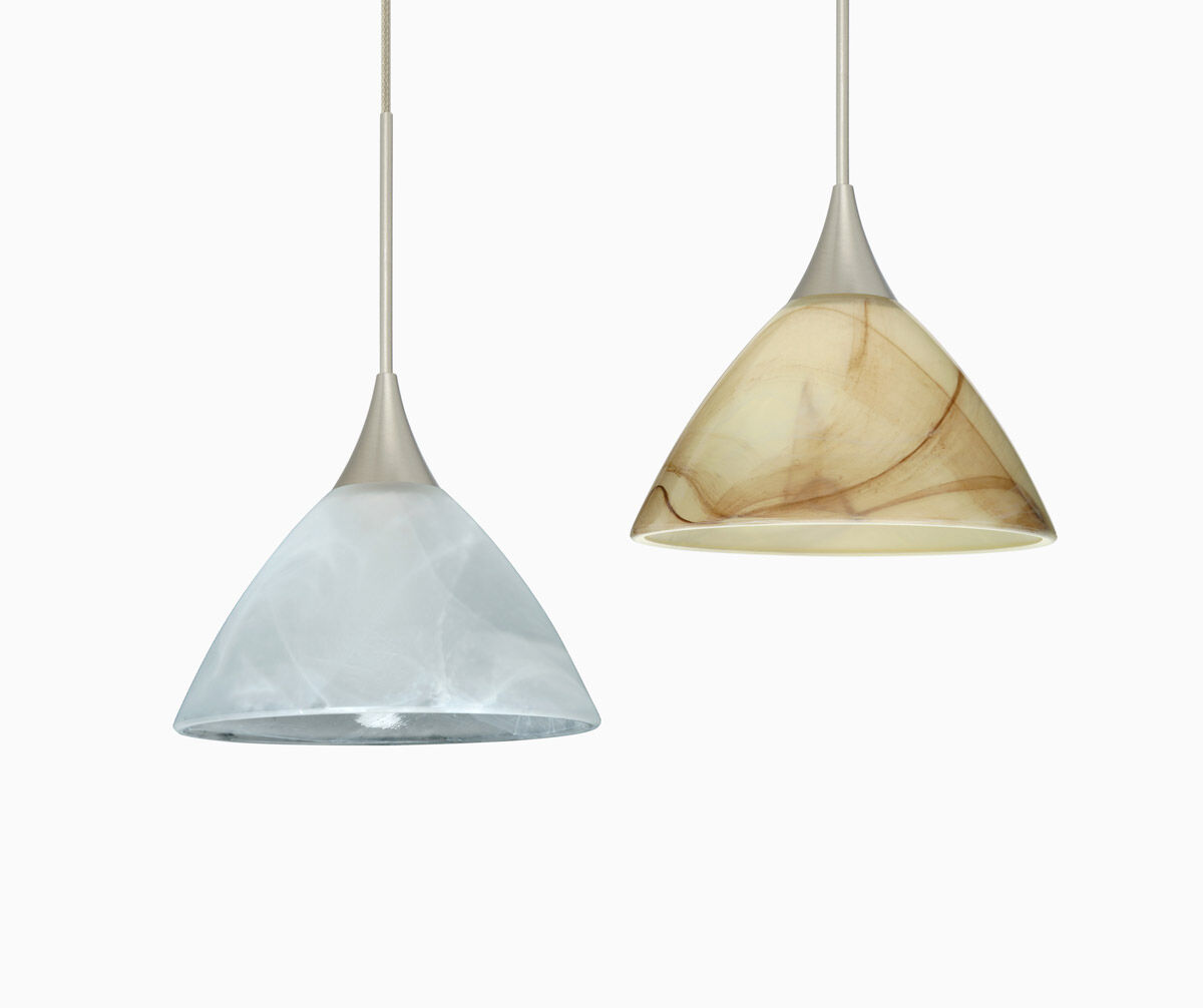 Domi 1 Light Satin Nickel Pendant Ceiling Light in Oak Glass, Halogen