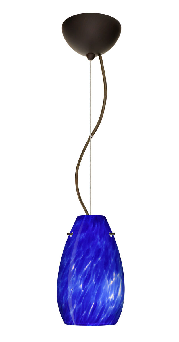 Pera 9 1 Light Bronze Pendant Ceiling Light in Incandescent, Blue Cloud Glass