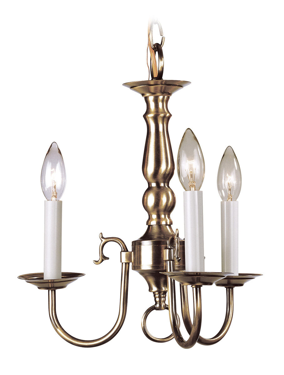 Williamsburgh 3 Light 14 inch Antique Brass Mini Chandelier Ceiling Light