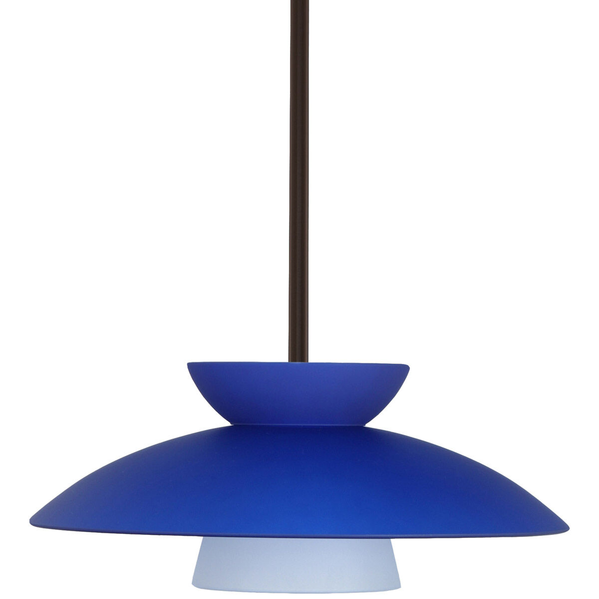Trilo 15 LED Bronze Stem Pendant Ceiling Light in Blue Matte Glass