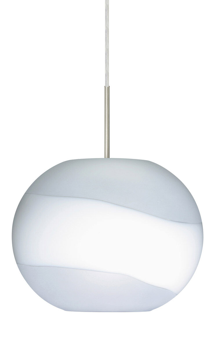Luna 1 Light Satin Nickel Pendant Ceiling Light in Incandescent, Opal Frost Glass