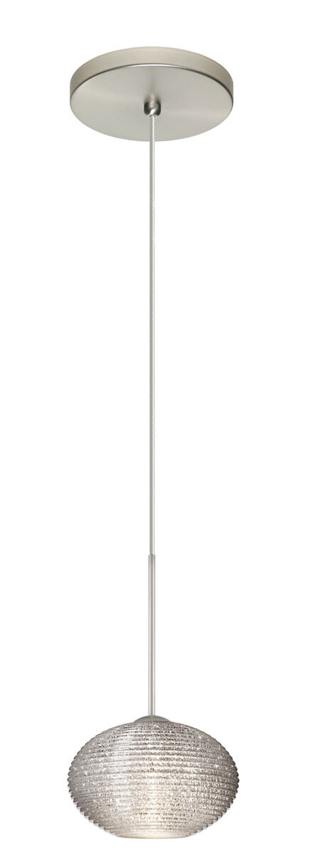 Lasso 1 Light Satin Nickel Pendant Ceiling Light in Glitter Glass, Halogen