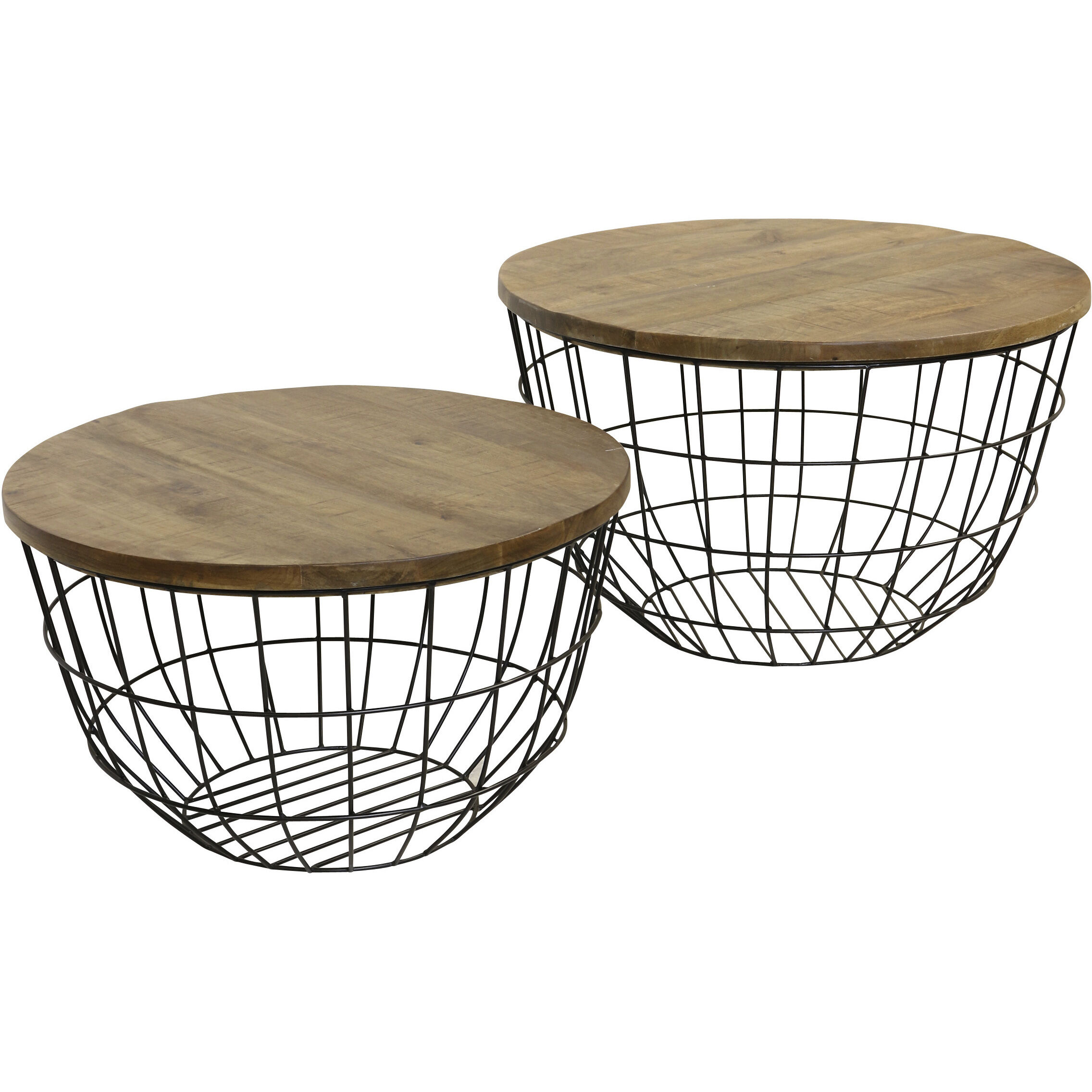 Woven Frame Natural Brown and Black Nesting Coffee Table