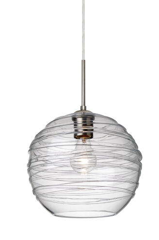 Wave 1 Light Satin Nickel Pendant Ceiling Light in Clear Wave Glass