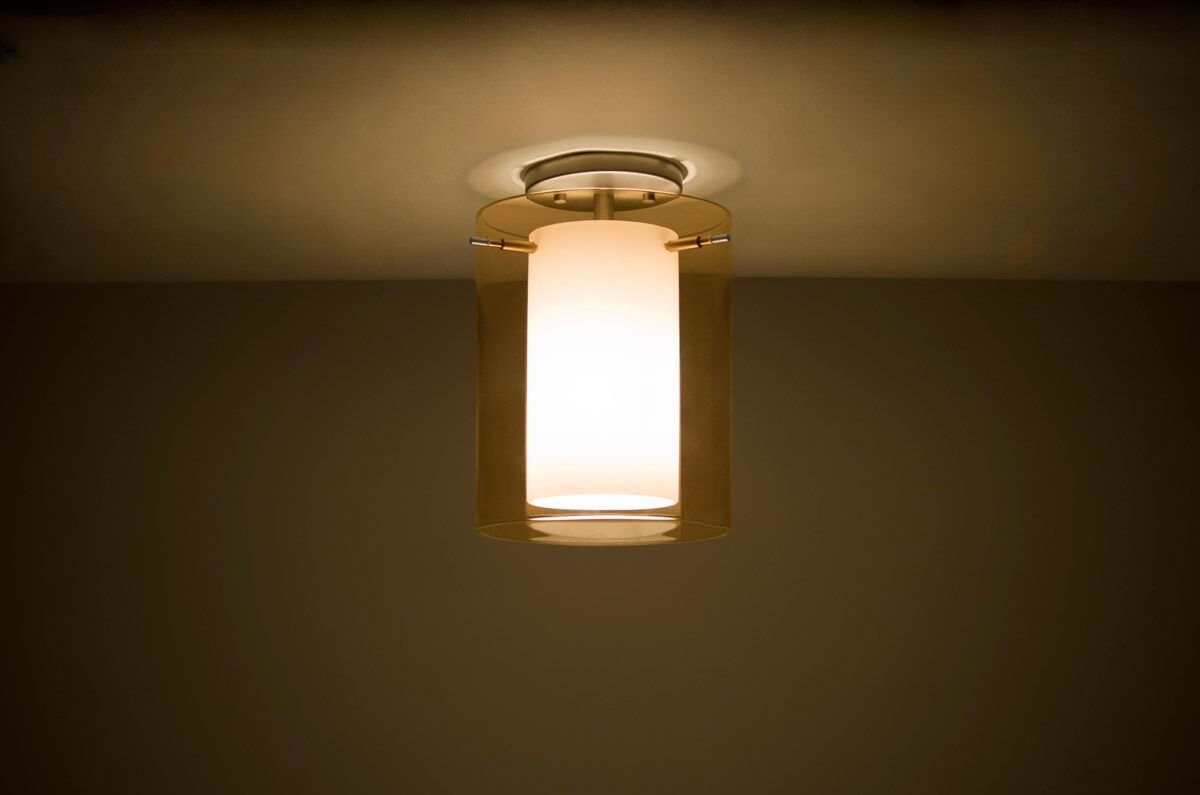 Pahu LED 8 inch Satin Nickel Semi-Flush Mount Ceiling Light in Transparent Armagnac/Opal Glass