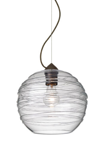 Wave 1 Light Bronze Pendant Ceiling Light in Clear Wave Glass