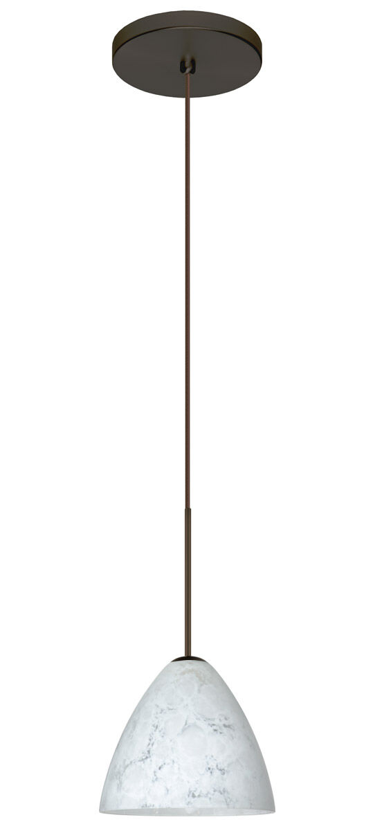 Mia 1 Light Bronze Pendant Ceiling Light in Incandescent, Carrera Glass