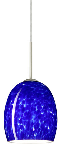 Lucia LED Satin Nickel Pendant Ceiling Light in Blue Cloud Glass