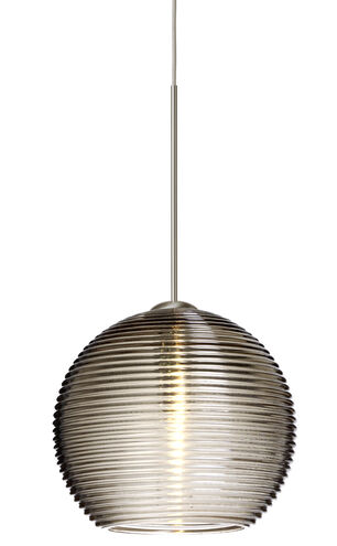 Kristall 1 Light Satin Nickel Pendant Ceiling Light in Incandescent, Smoke Kristall Glass
