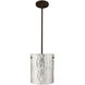 Tamburo 8 LED Bronze Stem Pendant Ceiling Light in Stone Silver Foil Glass
