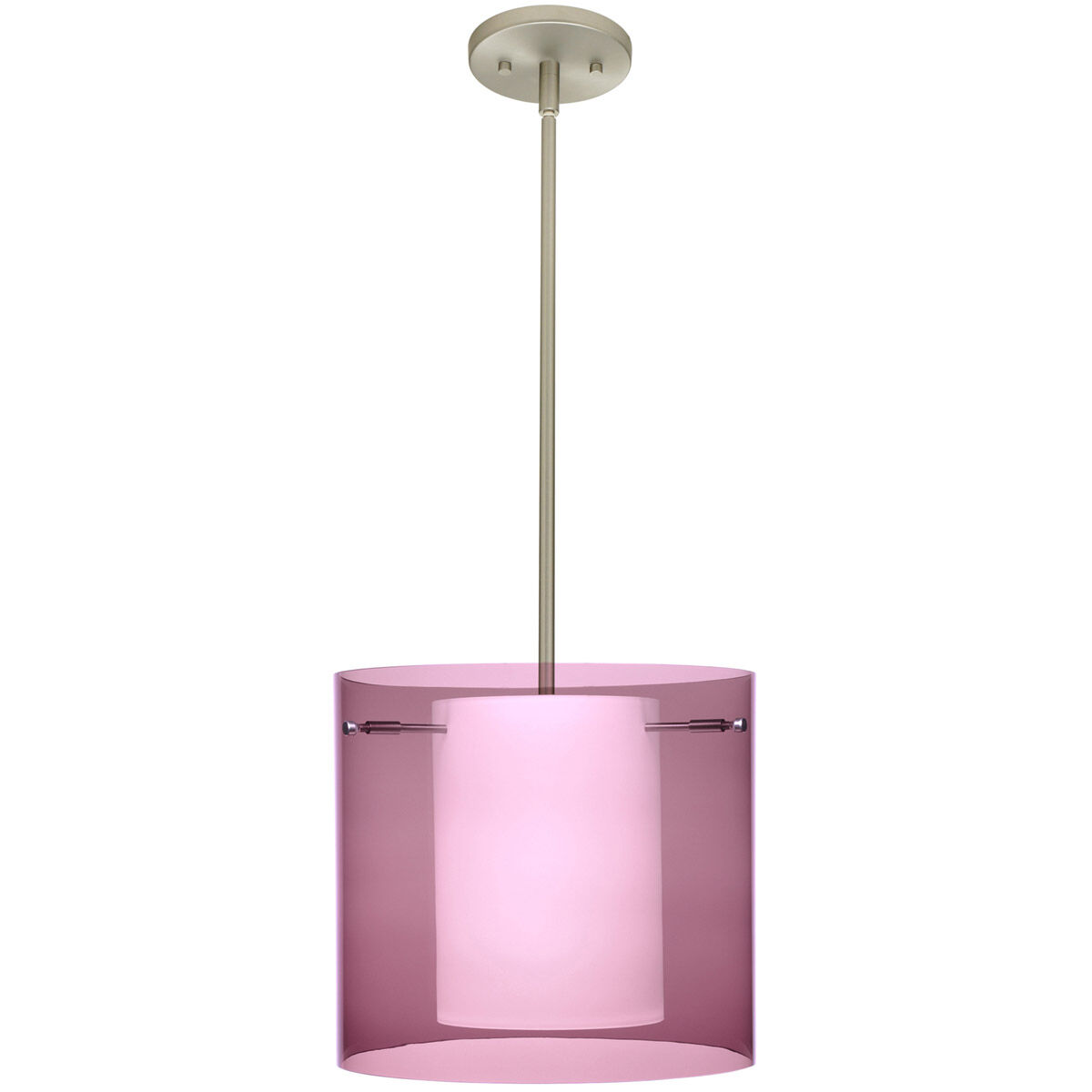 Pahu 12 LED Satin Nickel Stem Pendant Ceiling Light in Transparent Amethyst/Opal Glass
