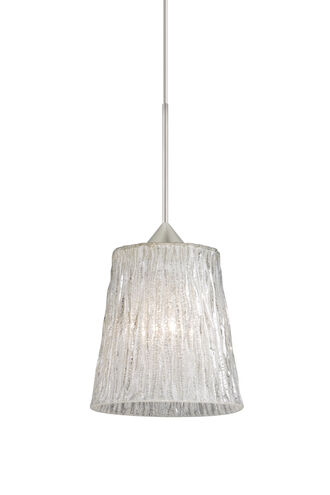 Nico LED Satin Nickel Pendant Ceiling Light in Glitter Stone Glass