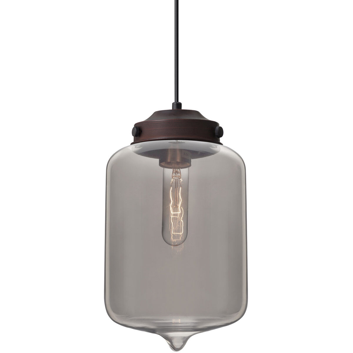 Olin 1 Light Bronze Cord Pendant Ceiling Light in Smoke Glass