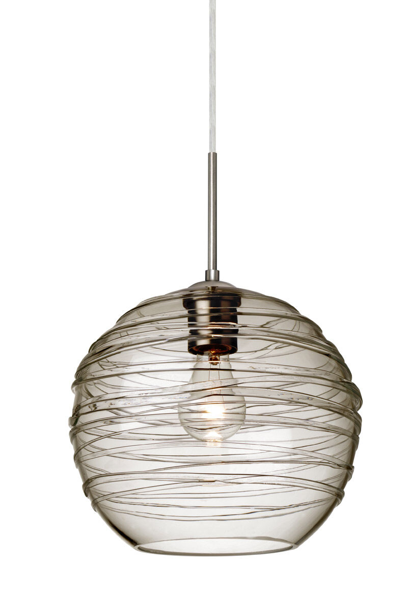 Wave 10 1 Light Satin Nickel Pendant Ceiling Light in Smoke Glass