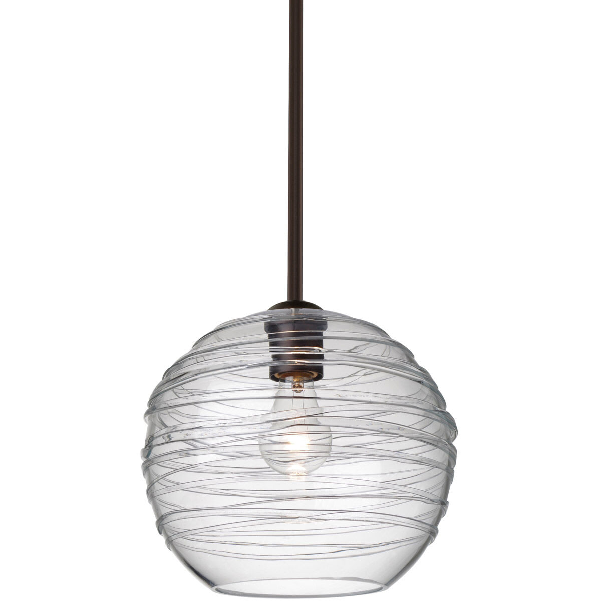 Wave 10 1 Light Bronze Stem Pendant Ceiling Light in Clear Glass